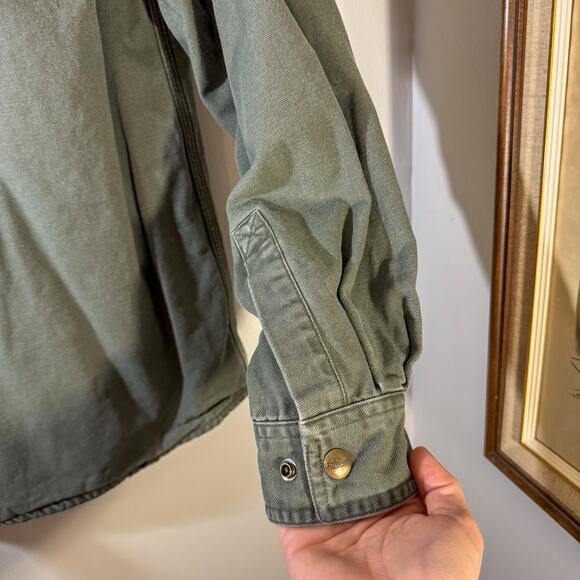 Vintage Carhartt Canvas Flannel Lined Work Shirt Jacket Sage Green Plaid S - Picture 5 of 5